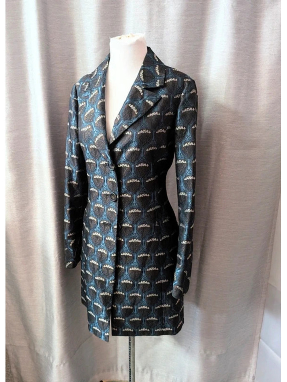 SOLD Vintage 90s Gothic Silk Brocade Long Blazer S